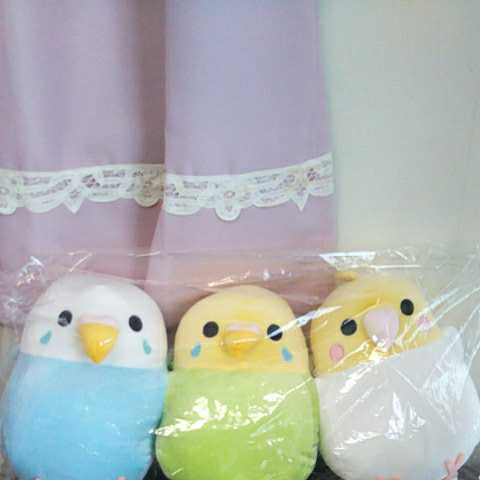 新品☆しまむらインコ三連抱き枕☆セキセイインコ(グリーン+ブルー