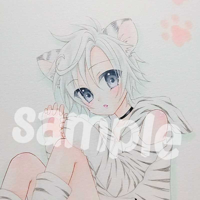 手描きイラスト オリジナル ショタ 干支 白虎 虎 獣耳 ケモ耳(手描き