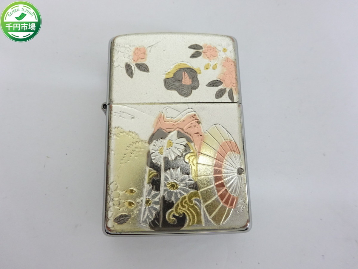 N-1748】美品 ZIPPO 和服 着物女性 レーザー彫刻 2020年製 和柄 