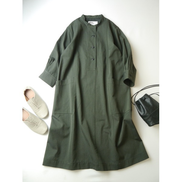 20AW エムエイチエル MHL マーガレットハウエル COTTON WOOL TWILL コットン ウール ワンピース カーキ 2