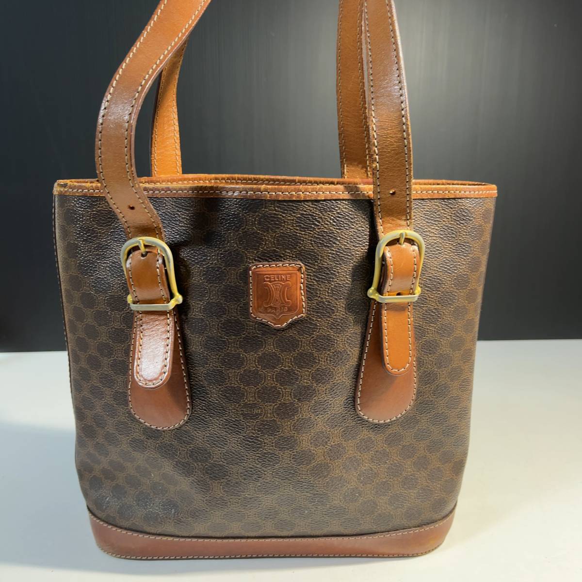 CELINE セリーヌ マカダム 柄 バケツ型 肩掛け 手提げ ショルダー トート