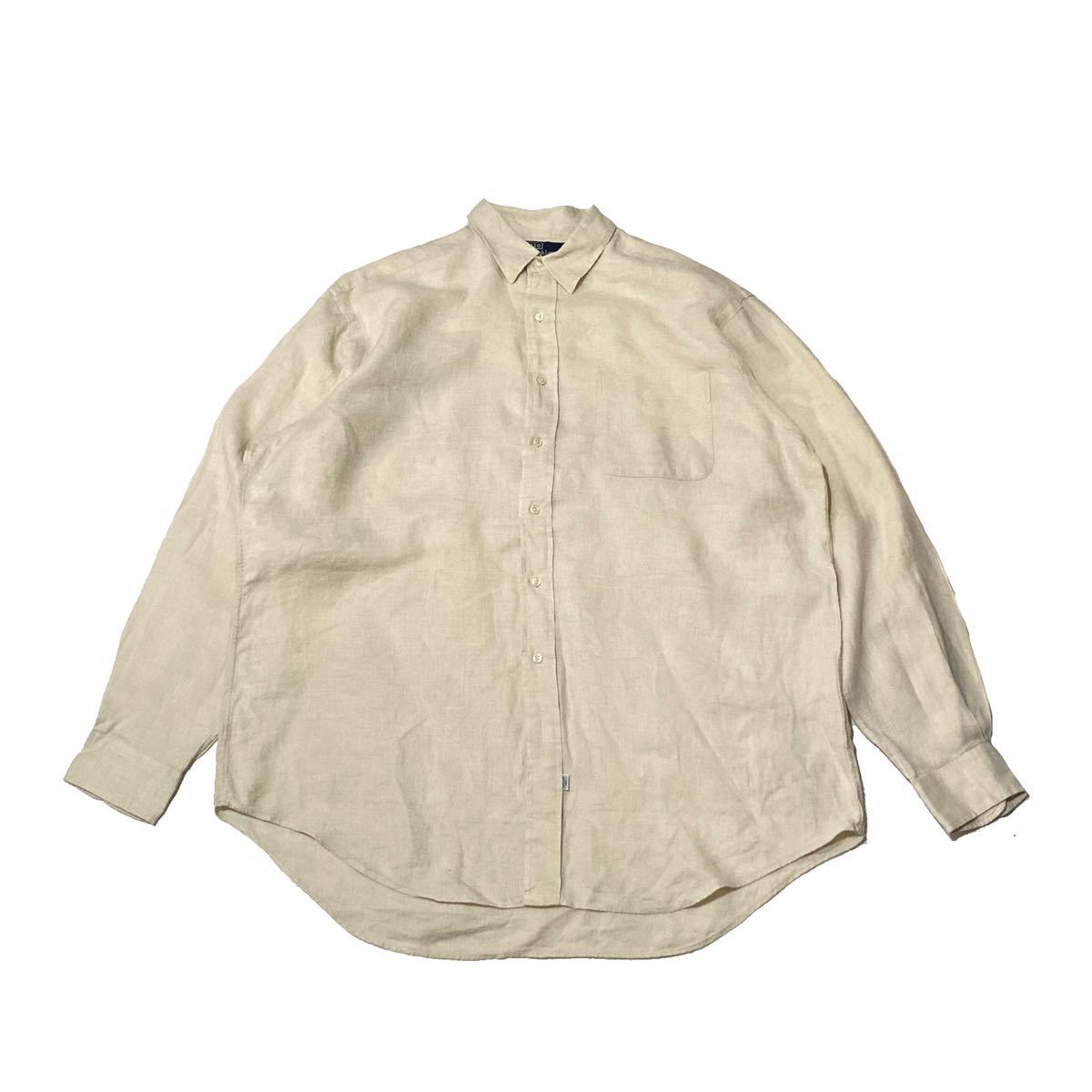 90's POLO by Ralph Lauren ラルフローレン 長袖 リネンシャツ 無地 古着 vintage ヴィンテージ サイズL