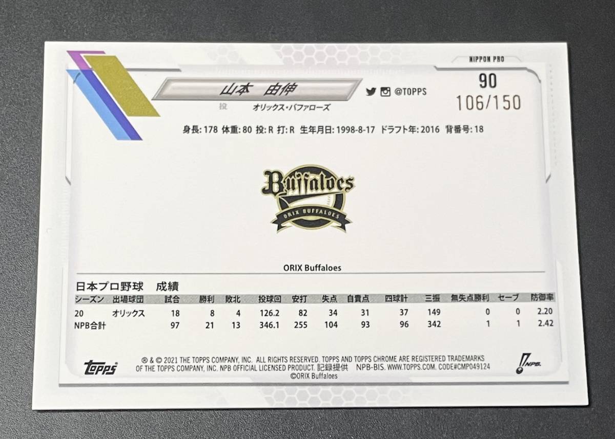 山本由伸 2021 Topps Chrome NPB Blue Refractor Parallel 150枚限定