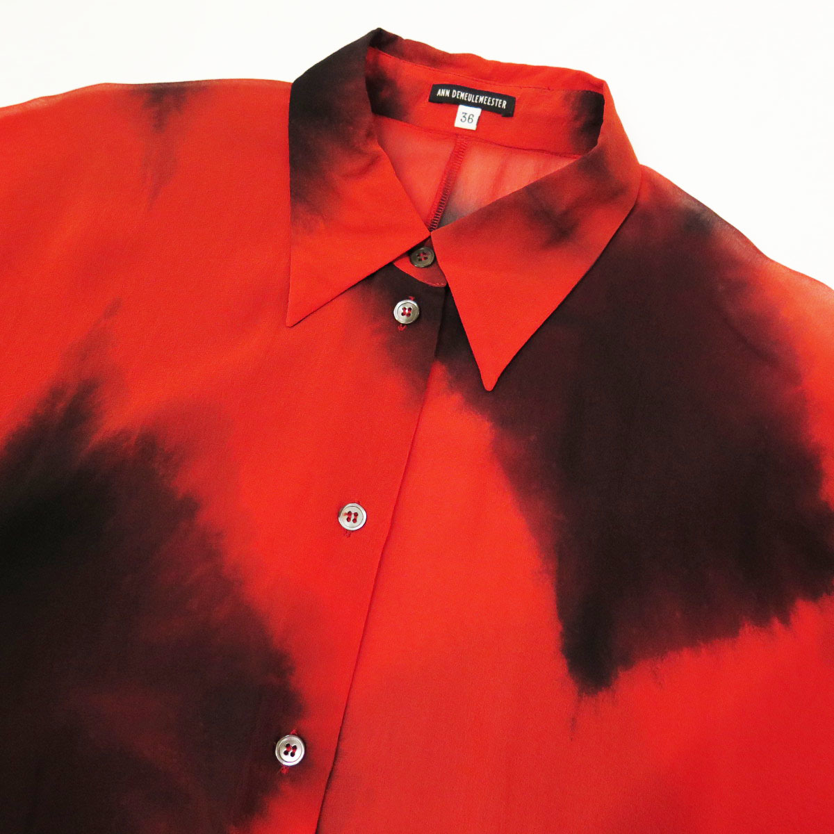 ANN DEMEULEMEESTER オレンジ長袖シャツ 斜めボタン アン・ドゥム 
