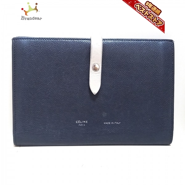 セリーヌ CELINE 長財布 ラージ ストラップウォレット レザー 黒×白 