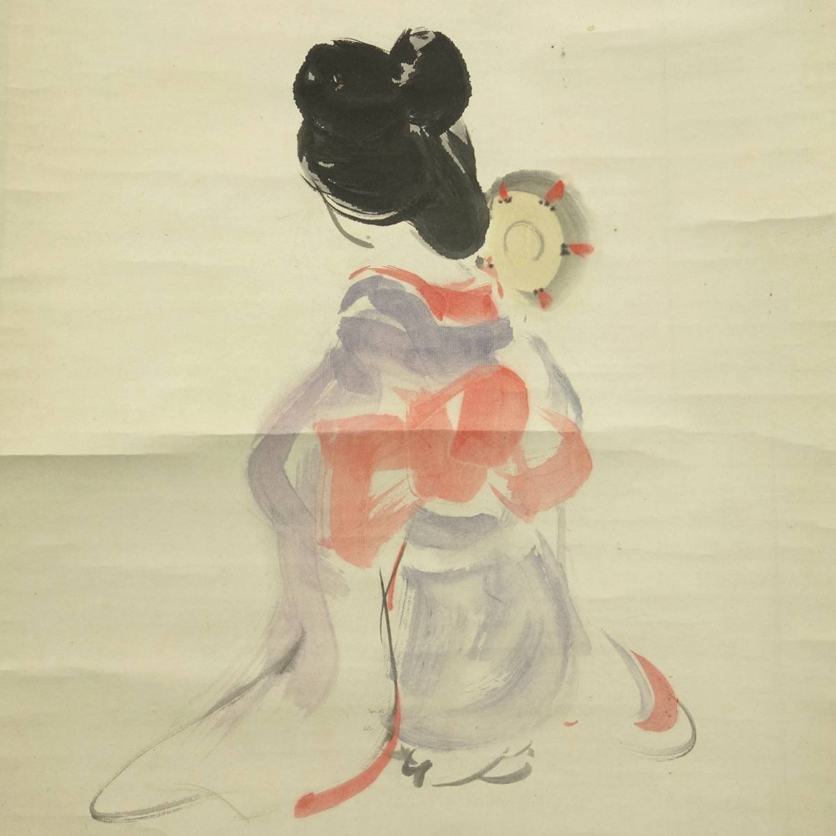 真作 喜聞 伊東深水 後ろ姿美人画 1幅 古筆 古文書 古書 日本画 肉筆