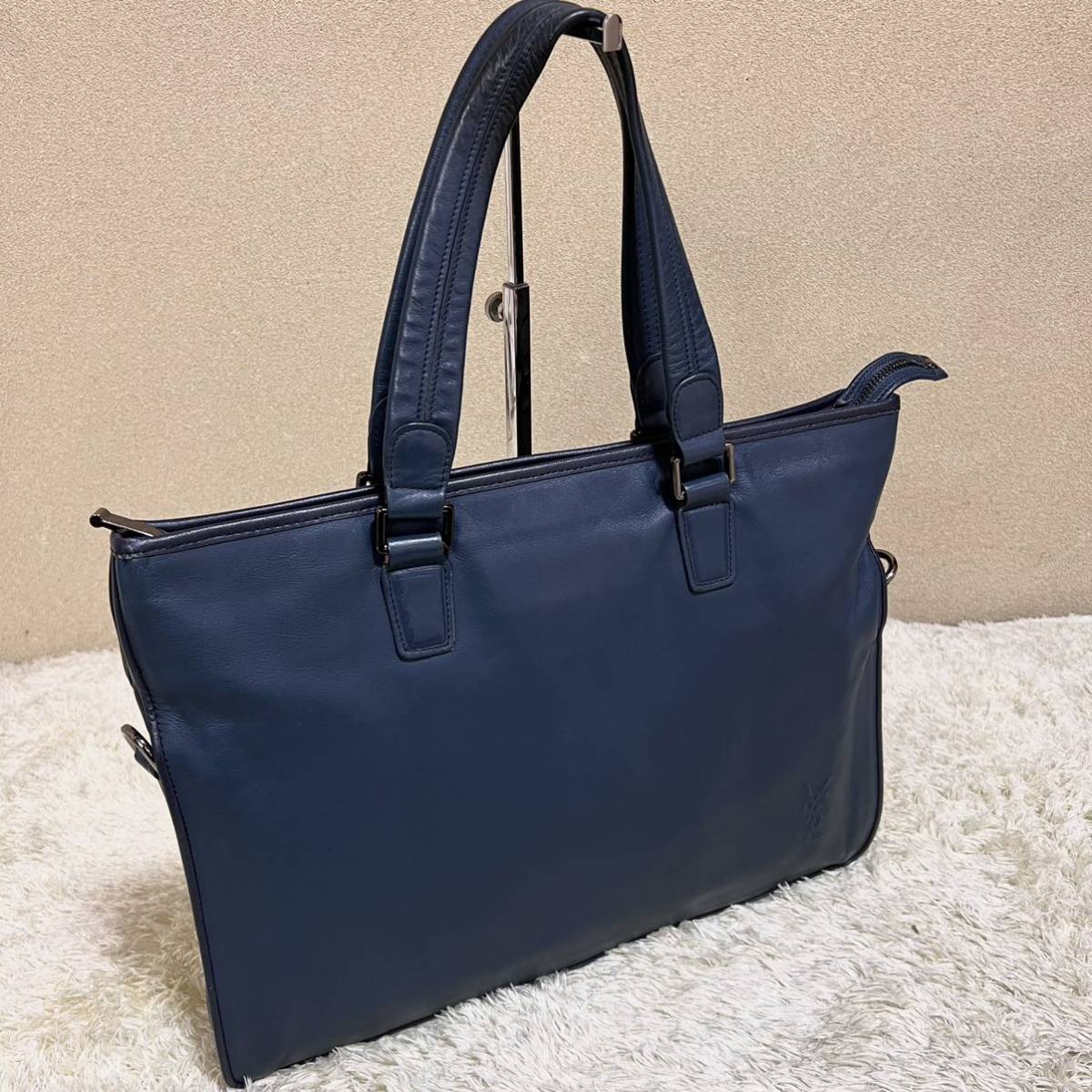 1円 美品yves saint laurent YSL ロゴ刻印 2way ビジネスバッグ