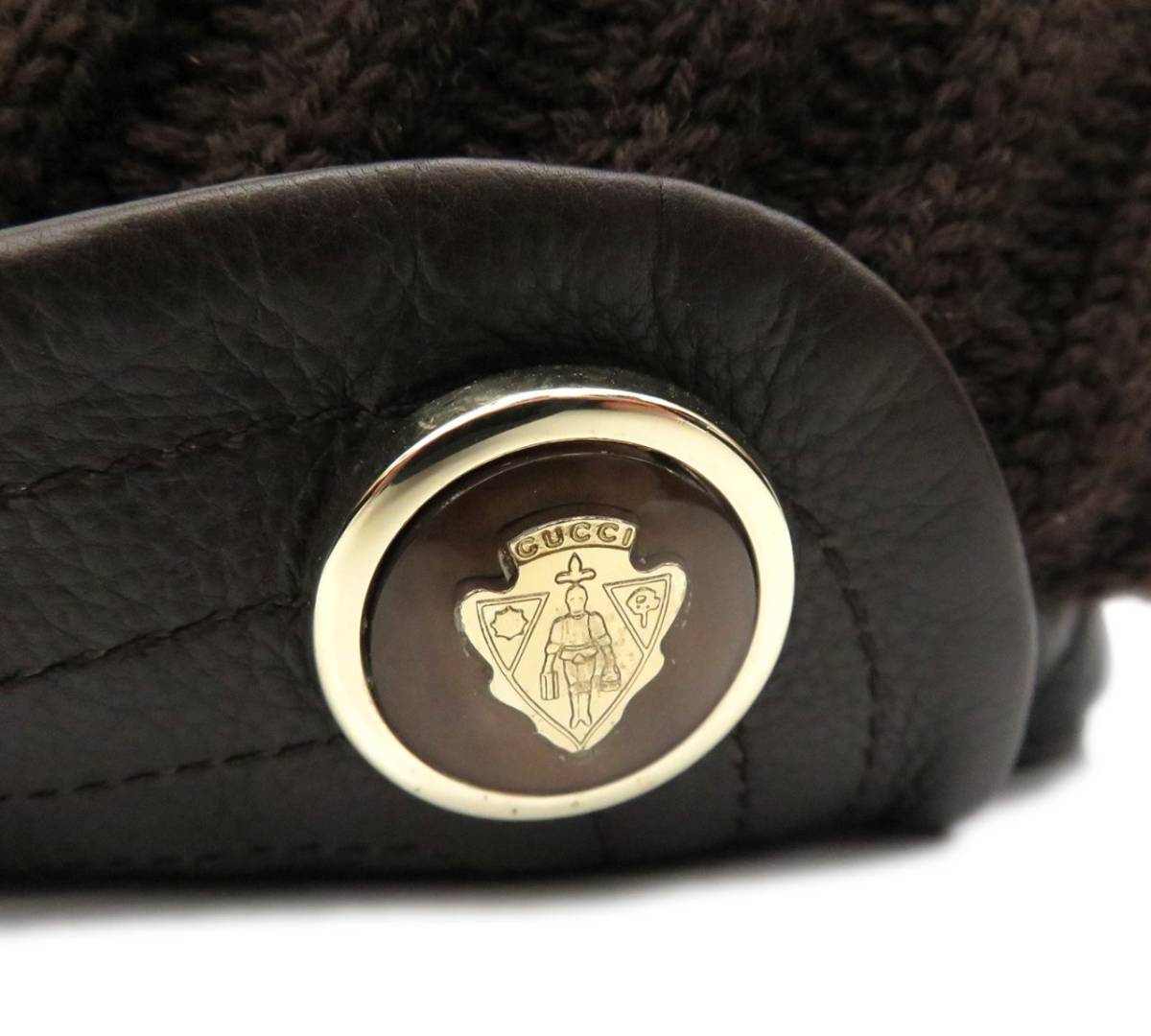 5721 美品 GUCCI グッチ ニット×レザー キャスケット ハンチング帽 