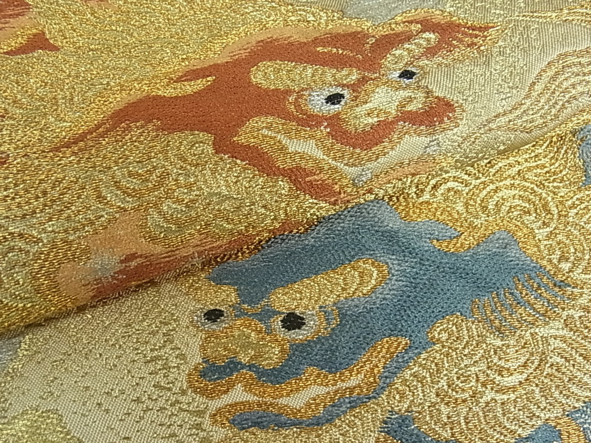平和屋着物□アンティーク 大正ロマン 本袋帯 唐織 唐獅子 金銀糸 逸品