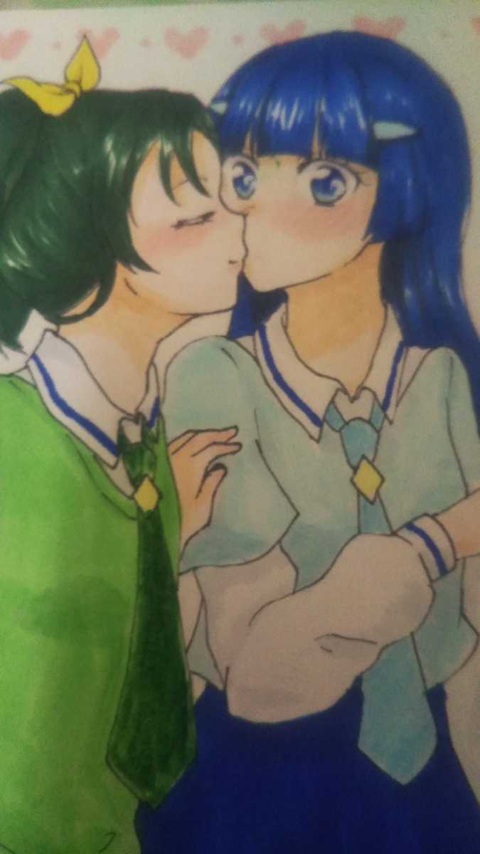 スマイルプリキュア 緑川なお 青木れいか 百合 はがき 手描き(手描き