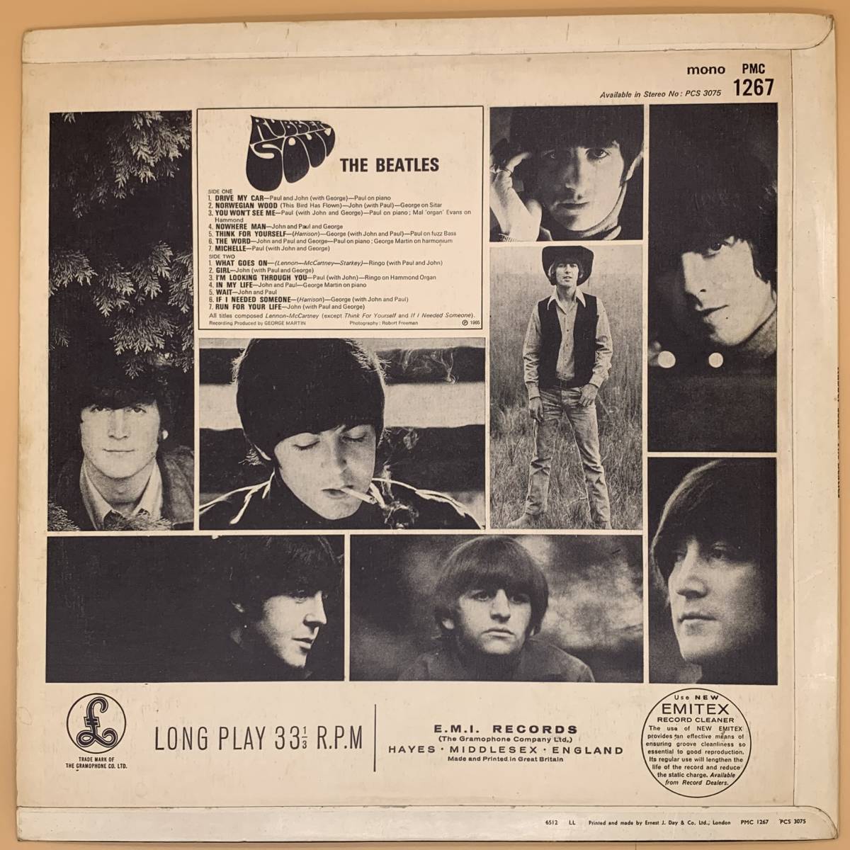 BEATLES★Rubber Soul UK Y/B Parlophone mo Beatles Rubber The Soul - PMC 0 Vinyl ⁄ PMC1267 LP Parlophone UK