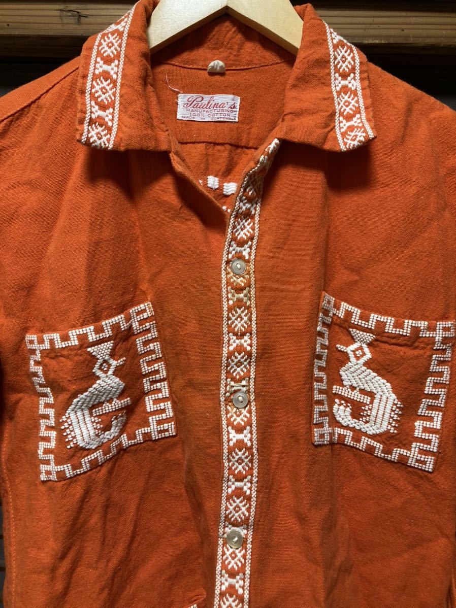 1円スタート 70S 80s ガテマラシャツ グアテマラ製 ネイティブ柄 刺繍