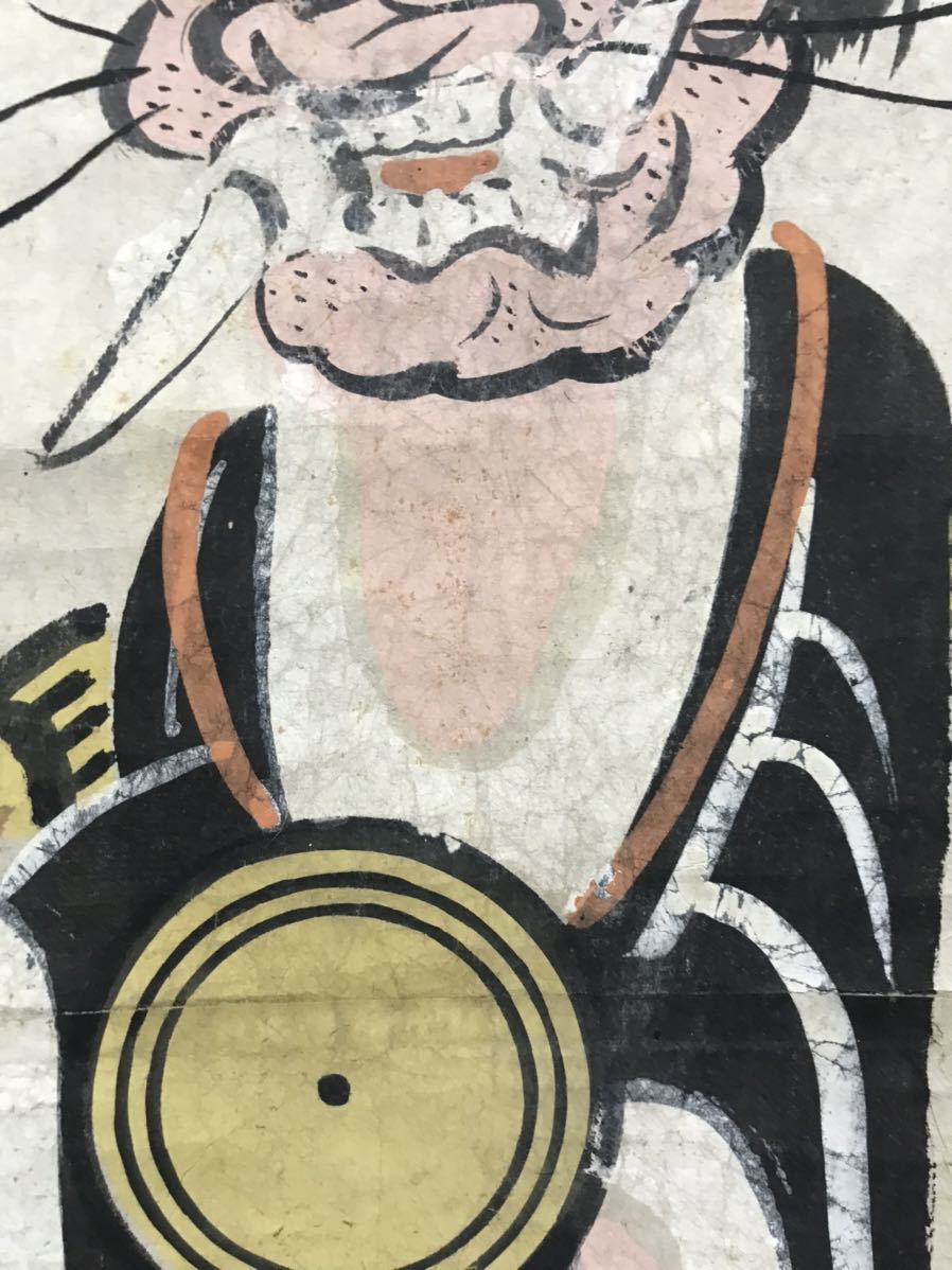江戸期 大津絵 鬼の寒念仏 古い掛け軸(掛軸) 肉筆細密描画 紙本 日本画