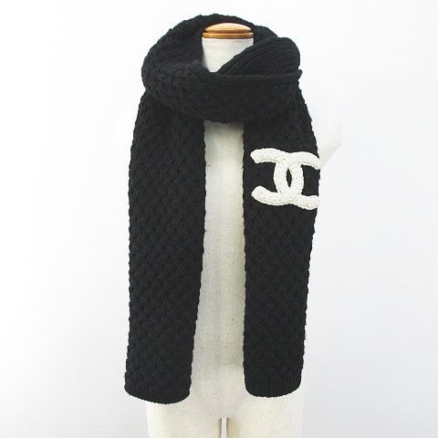 大人気の正規通販 CHANEL カシミヤ マフラー 黒 【公式通販】