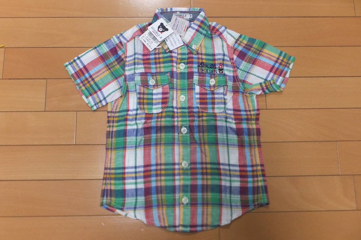 新品★ミキハウス／ダブルB★チェックシャツ 半袖シャツ 110 定価8100円+税