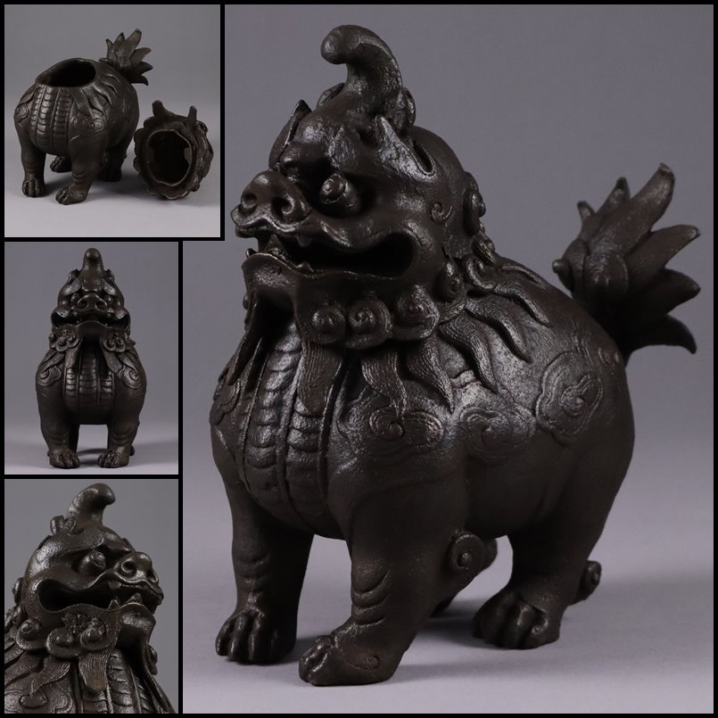 中国美術 古鉄製 一角獣 麒麟 獅子 香炉 香爐 伏香炉 唐獅子 香道具