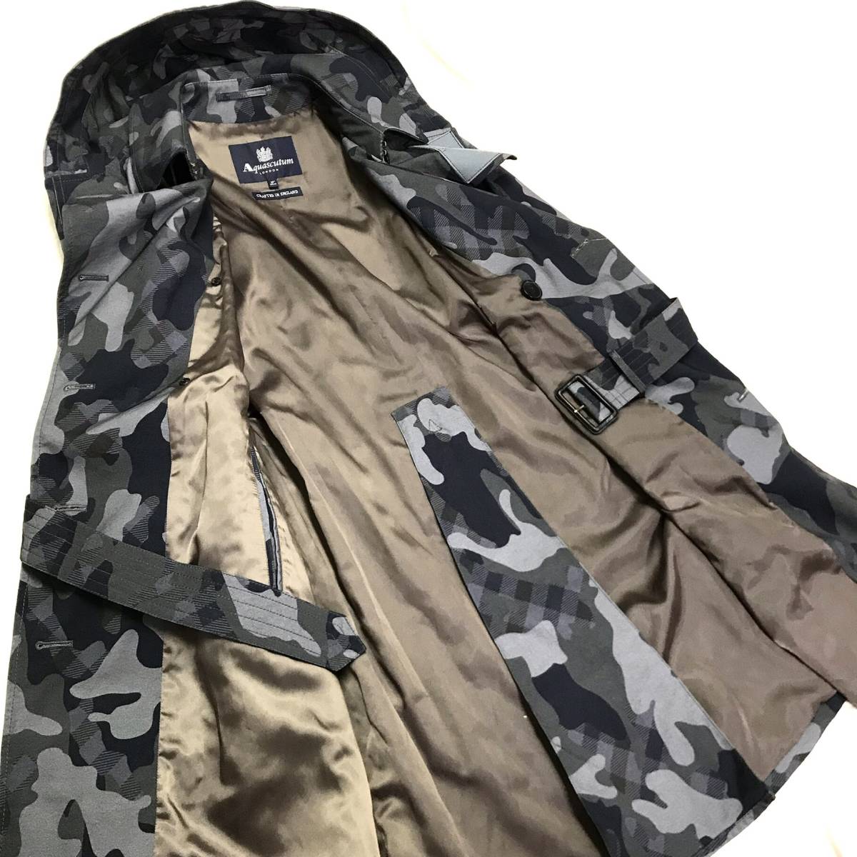 1円〜 定19.8万超美品 Aquascutum 英国製 クラブチェック迷彩 カモフラ 