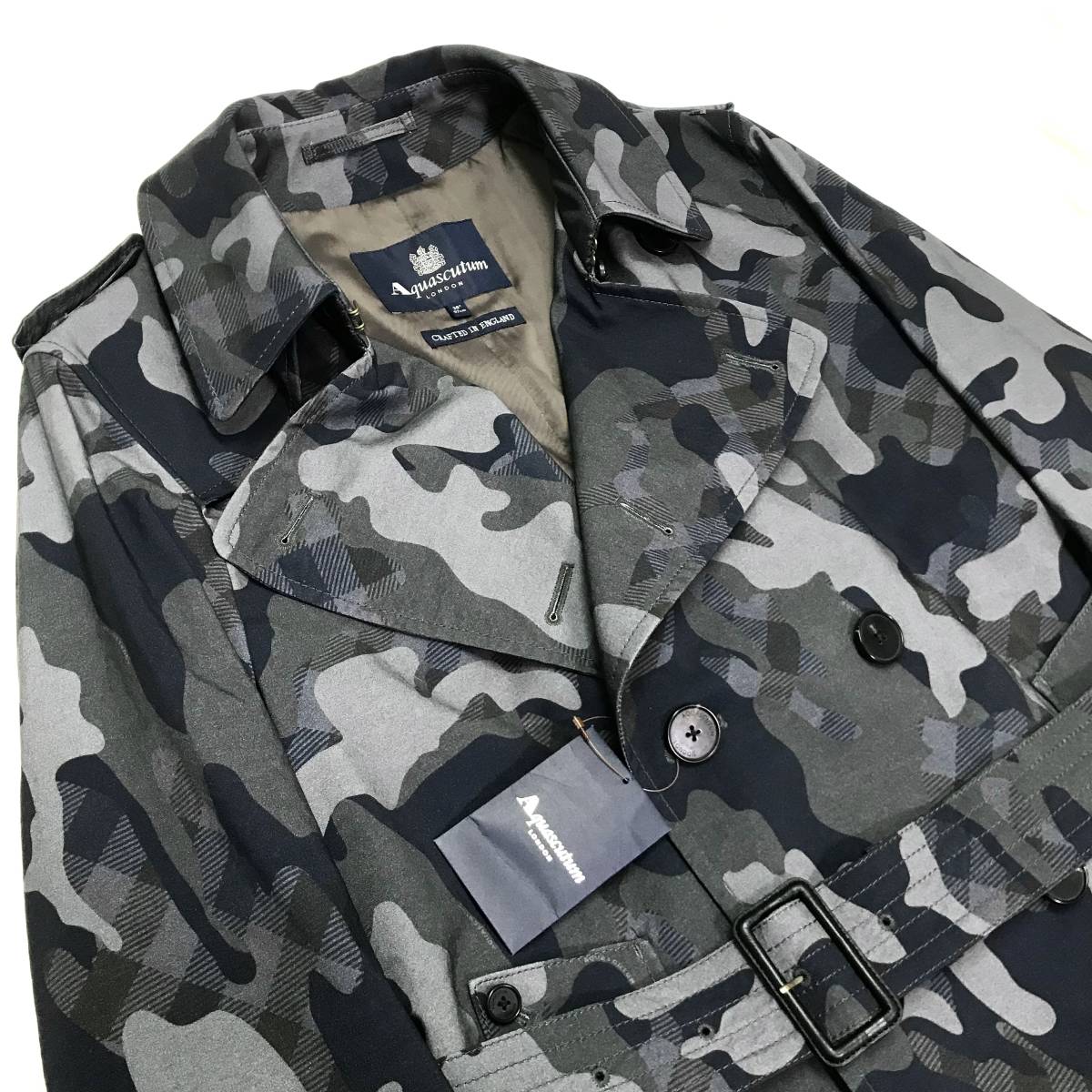1円〜 定19.8万超美品 Aquascutum 英国製 クラブチェック迷彩 カモフラ 