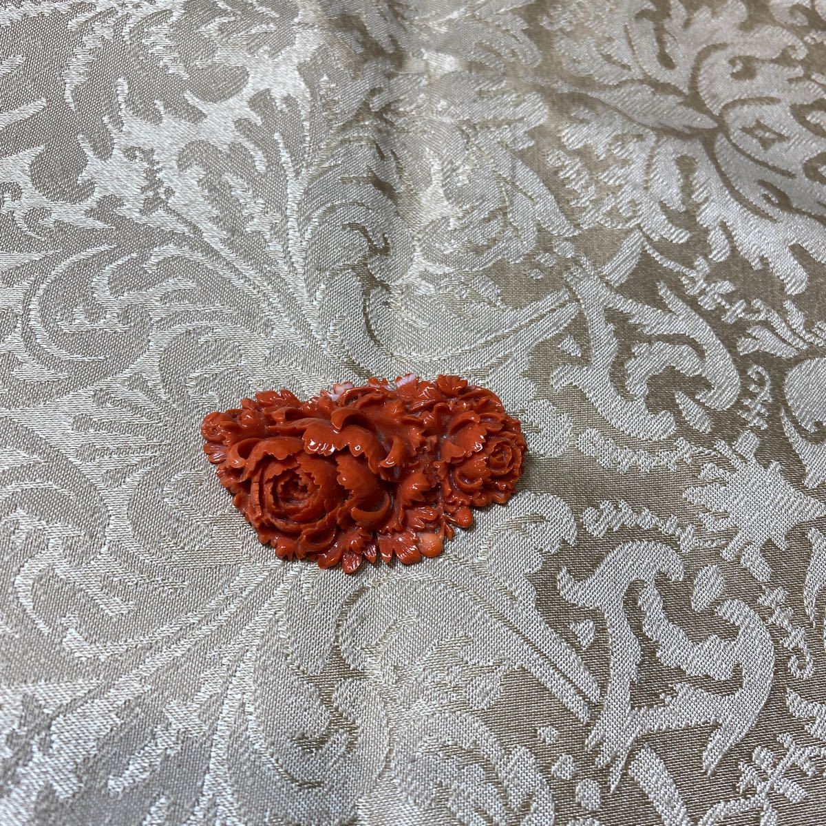 珊瑚/サンゴ/花/牡丹/帯留め ブローチ用 保管品(コーラル、サンゴ 