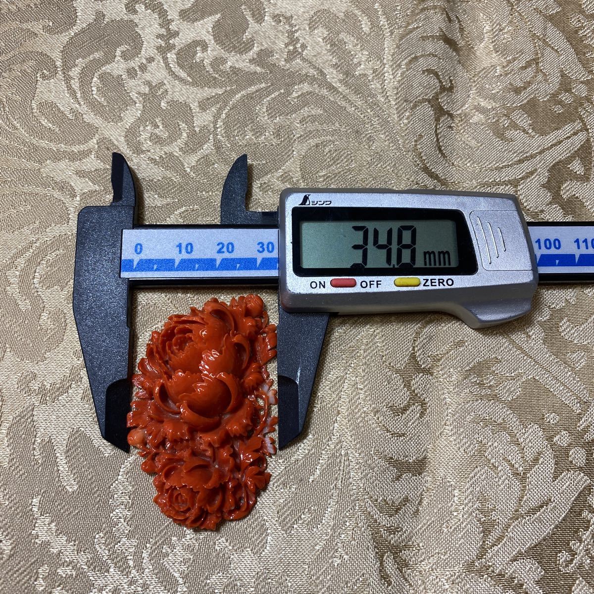 珊瑚/サンゴ/花/牡丹/帯留め ブローチ用 保管品(コーラル、サンゴ 