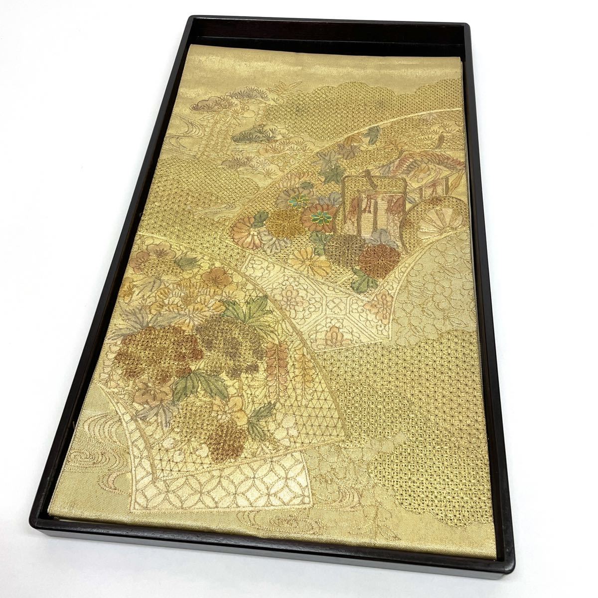 【七福】m1871 螺鈿 中国三大刺繍 汕頭刺繍 正絹 袋帯 全通 スワトウ刺繍 正絹 総刺繍 一凛〉 訪問着 花美人着物□中国三