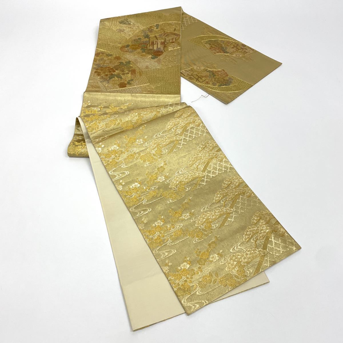 【七福】m1871 螺鈿 中国三大刺繍 汕頭刺繍 正絹 袋帯 全通 スワトウ刺繍 正絹 総刺繍 一凛〉 訪問着 花美人着物□中国三