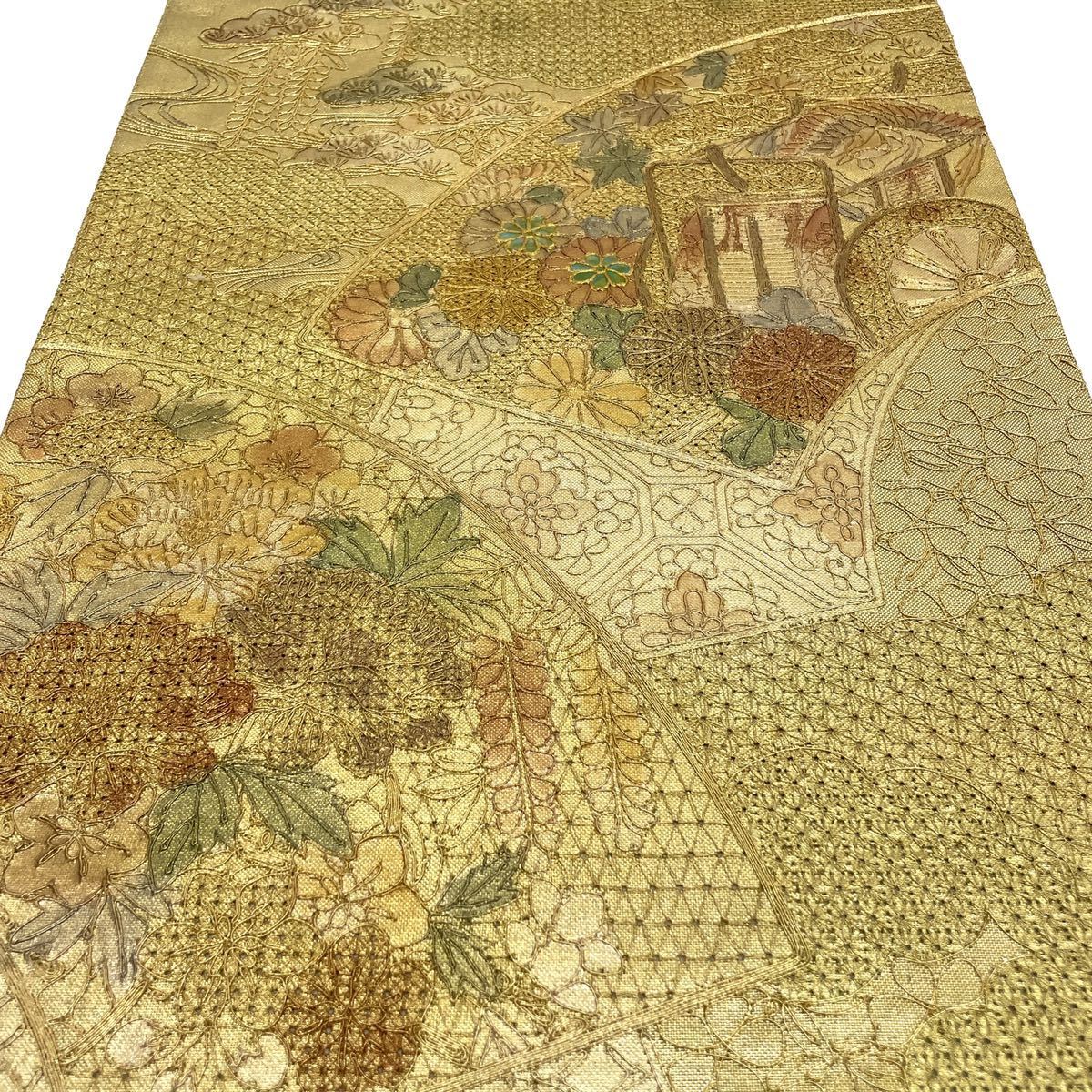 【七福】m1871 螺鈿 中国三大刺繍 汕頭刺繍 正絹 袋帯 全通 スワトウ刺繍 正絹 総刺繍 一凛〉 訪問着 花美人着物□中国三