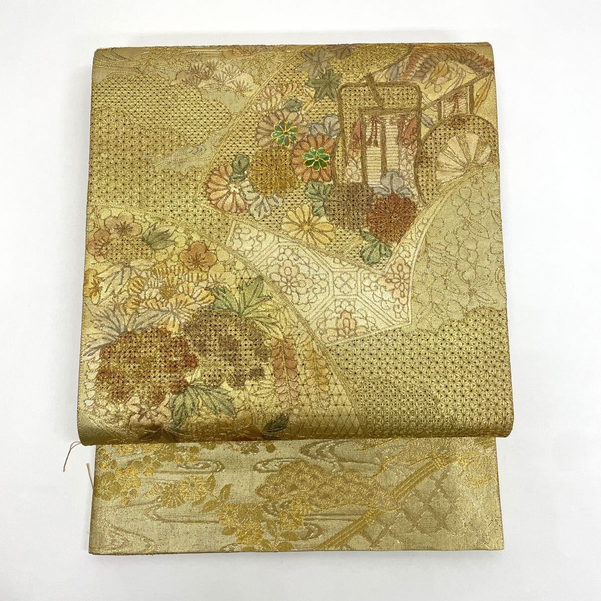 【七福】m1871 螺鈿 中国三大刺繍 汕頭刺繍 正絹 袋帯 全通 スワトウ刺繍 正絹 総刺繍 一凛〉 訪問着 花美人着物□中国三
