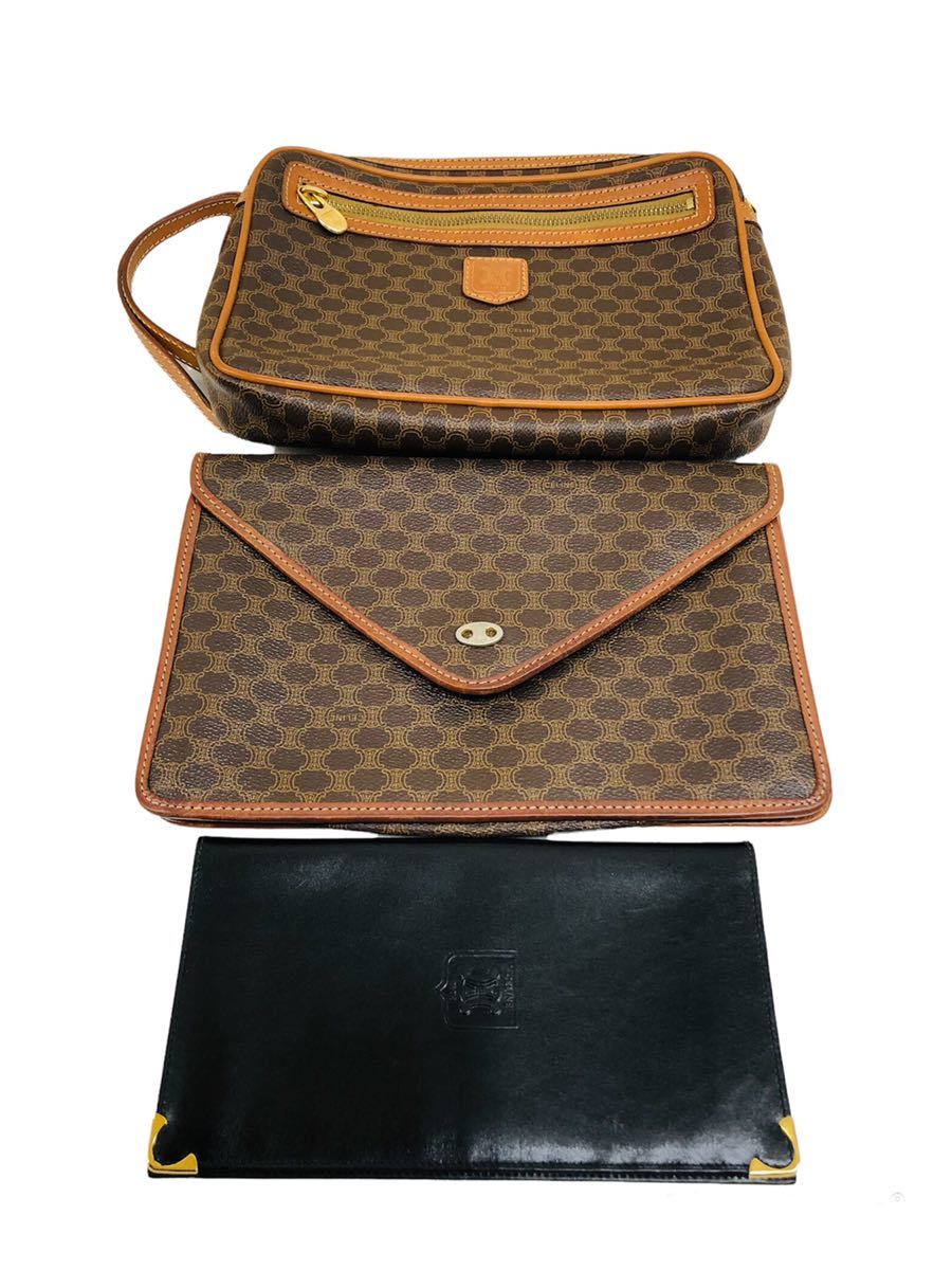 CELINE セリーヌ セカンドバッグ クラッチバッグ ヴィンテージ レザー マカダム マカダム柄 新品同様セリーヌ 中古バッグ・財布小物 ブラック - M90 本革 レアカラー ショルダーバッグ