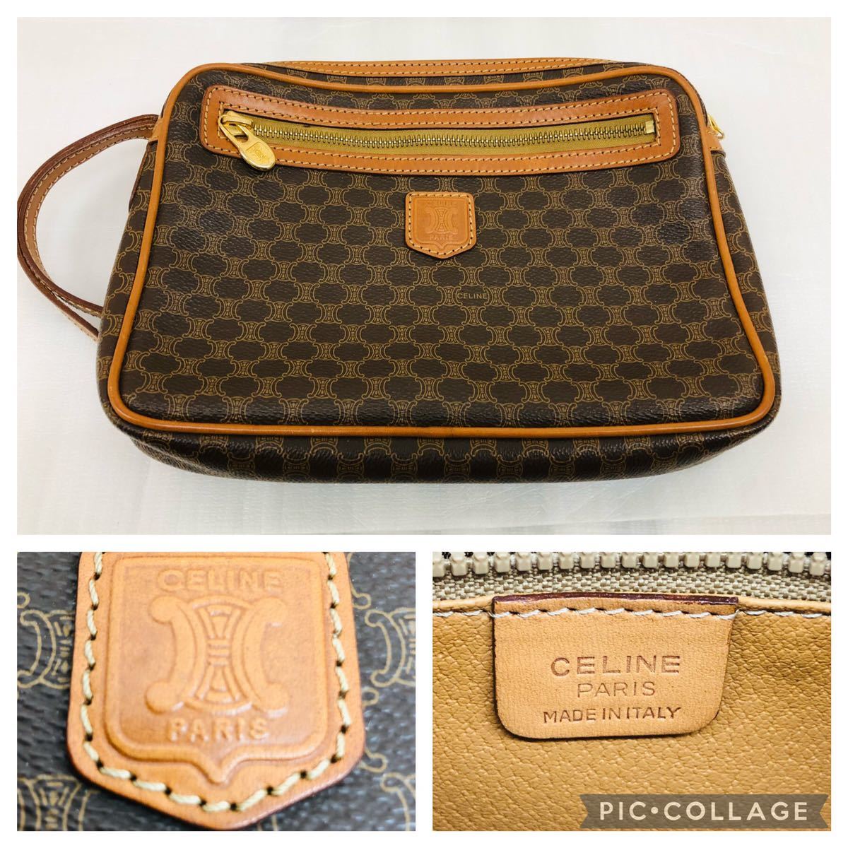 CELINE セリーヌ セカンドバッグ クラッチバッグ ヴィンテージ レザー マカダム マカダム柄 新品同様セリーヌ 中古バッグ・財布小物 ブラック - M90 本革 レアカラー ショルダーバッグ