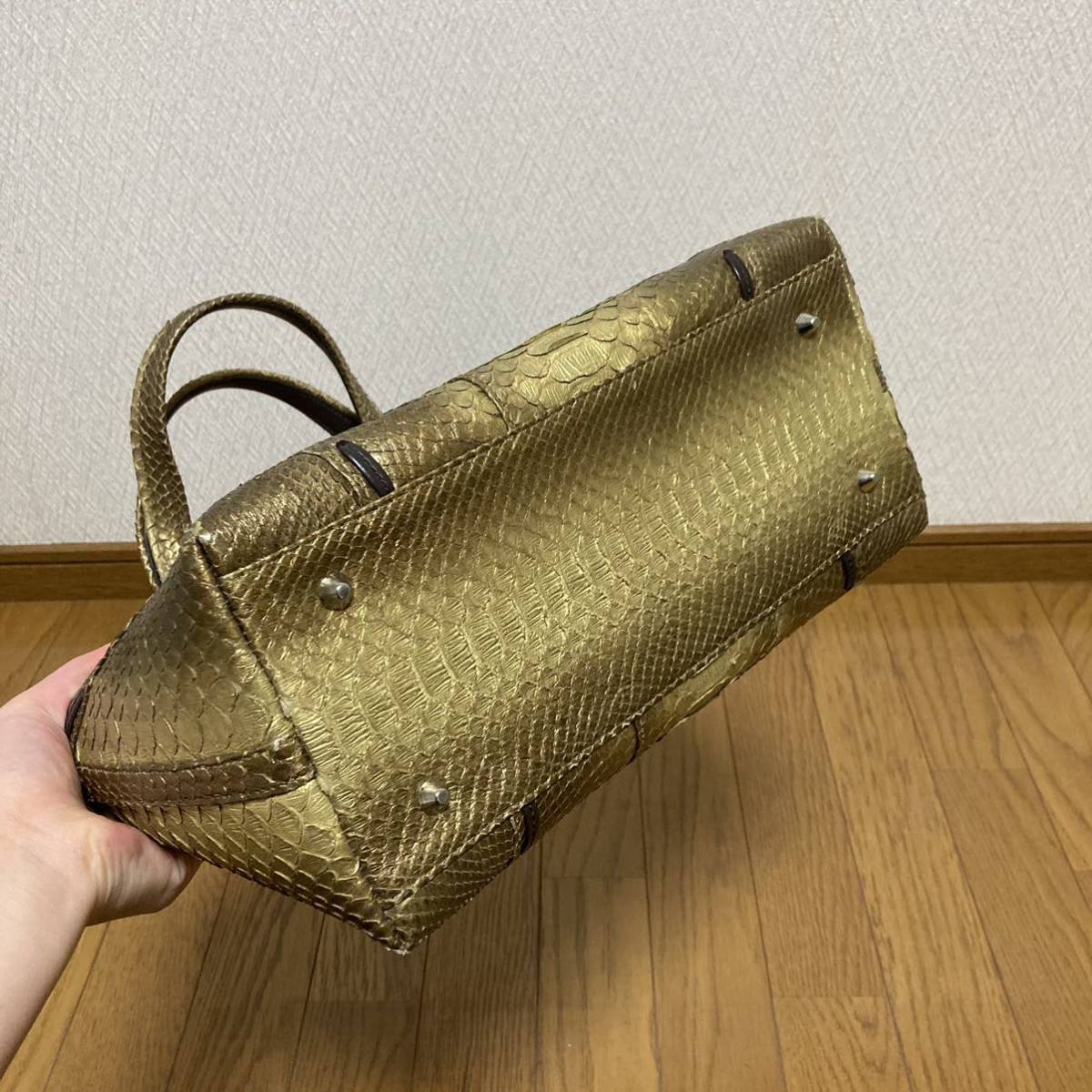 中古！布袋付き！パイソン ヘビ レディース ハンドバッグ レザー 革 