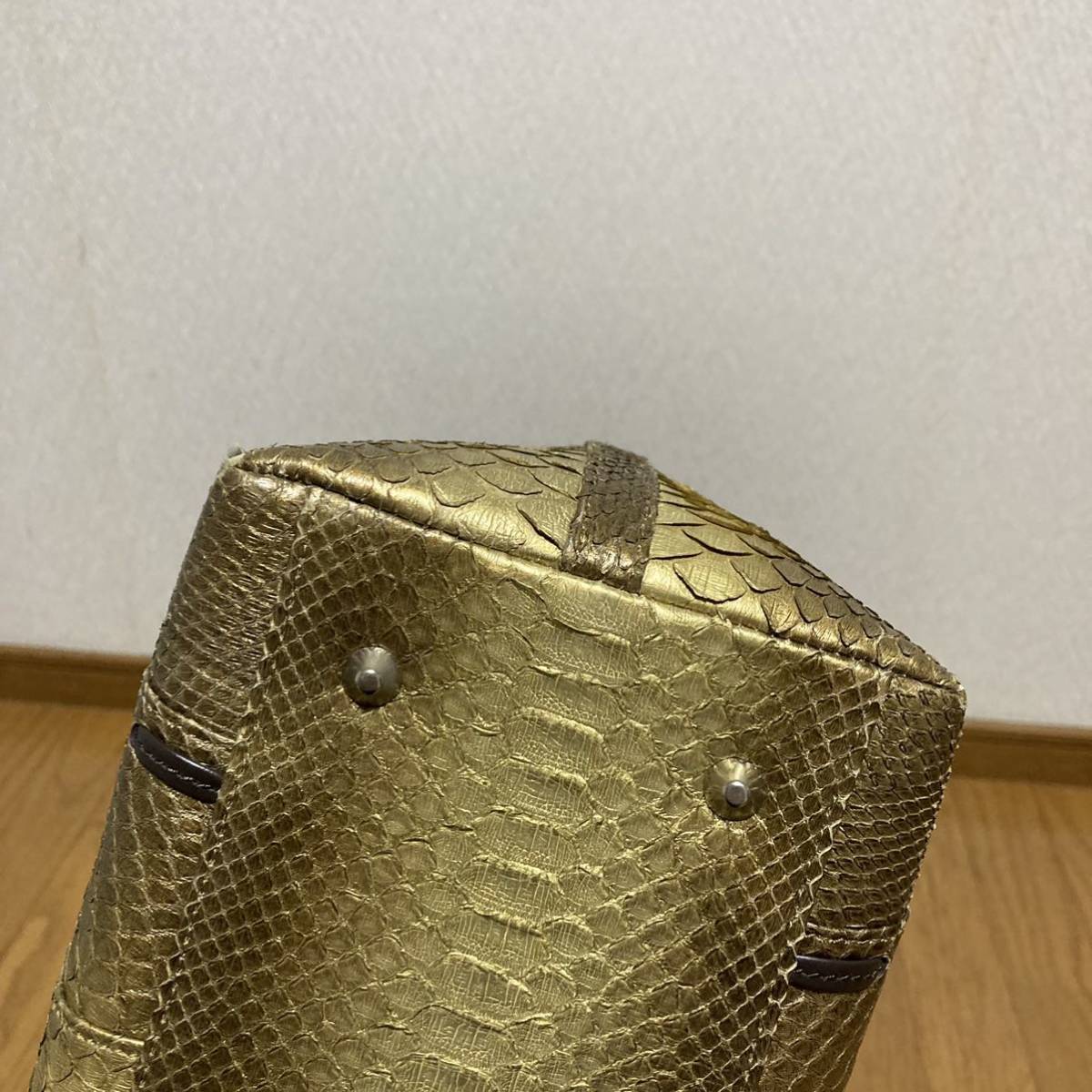 中古！布袋付き！パイソン ヘビ レディース ハンドバッグ レザー 革 