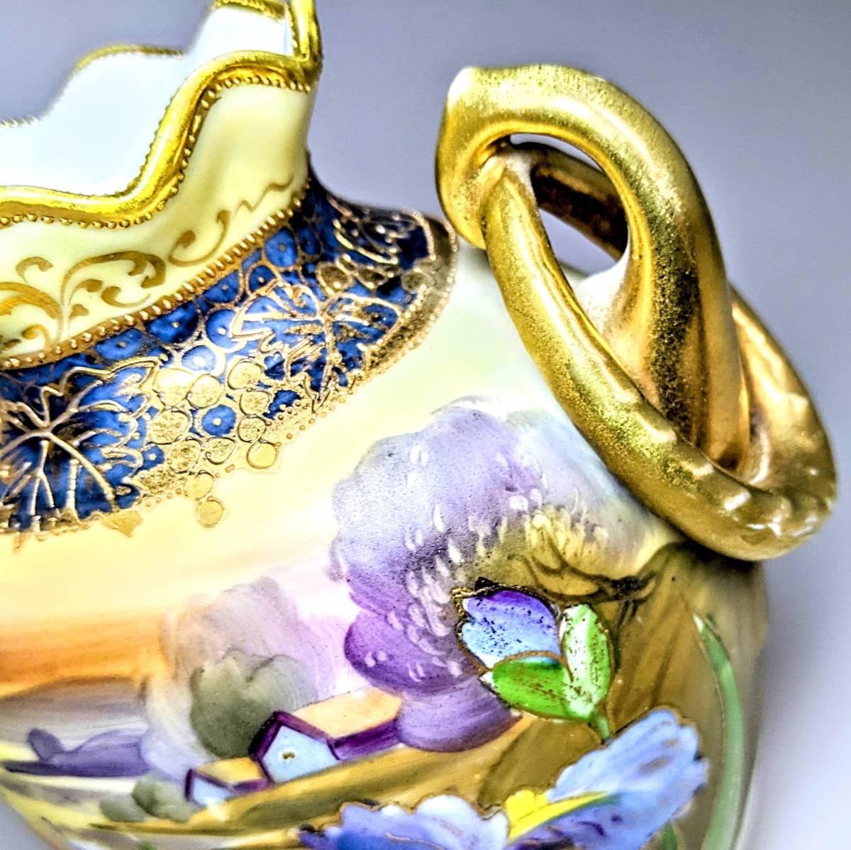 里帰り オールドノリタケ オールドノリタケ・金盛上ジュエル花図紋図両 