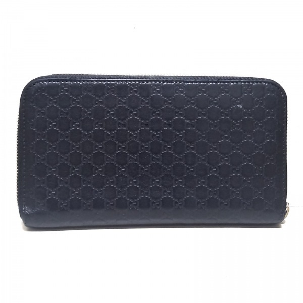 GG 黒 レザー 長財布 グッチ GUCCI 長財布 449391 マイクロGG，シマライン レザー 黒 財布