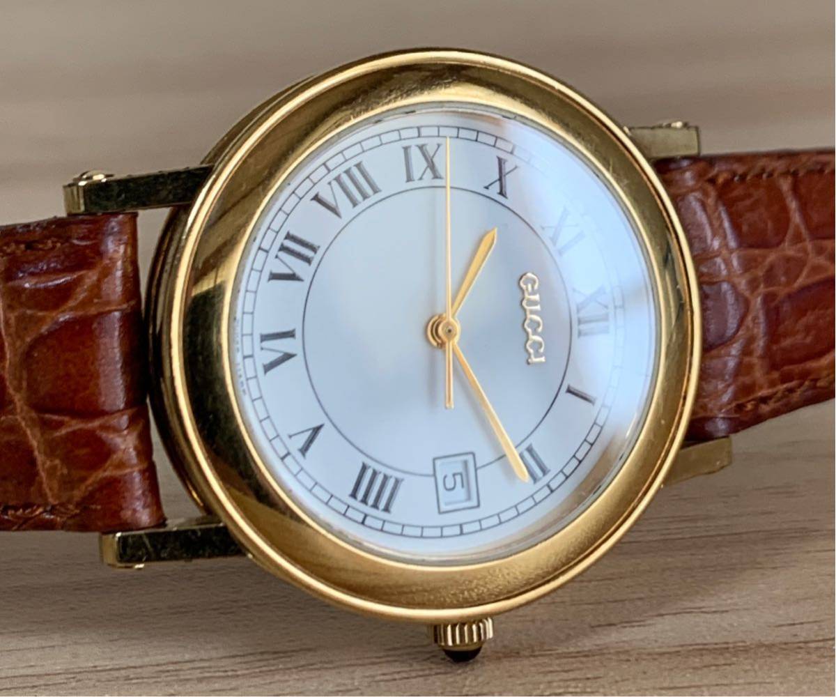 1円 〜H GUCCI グッチ 7200M ホワイトローマン ダイアル ゴールド 