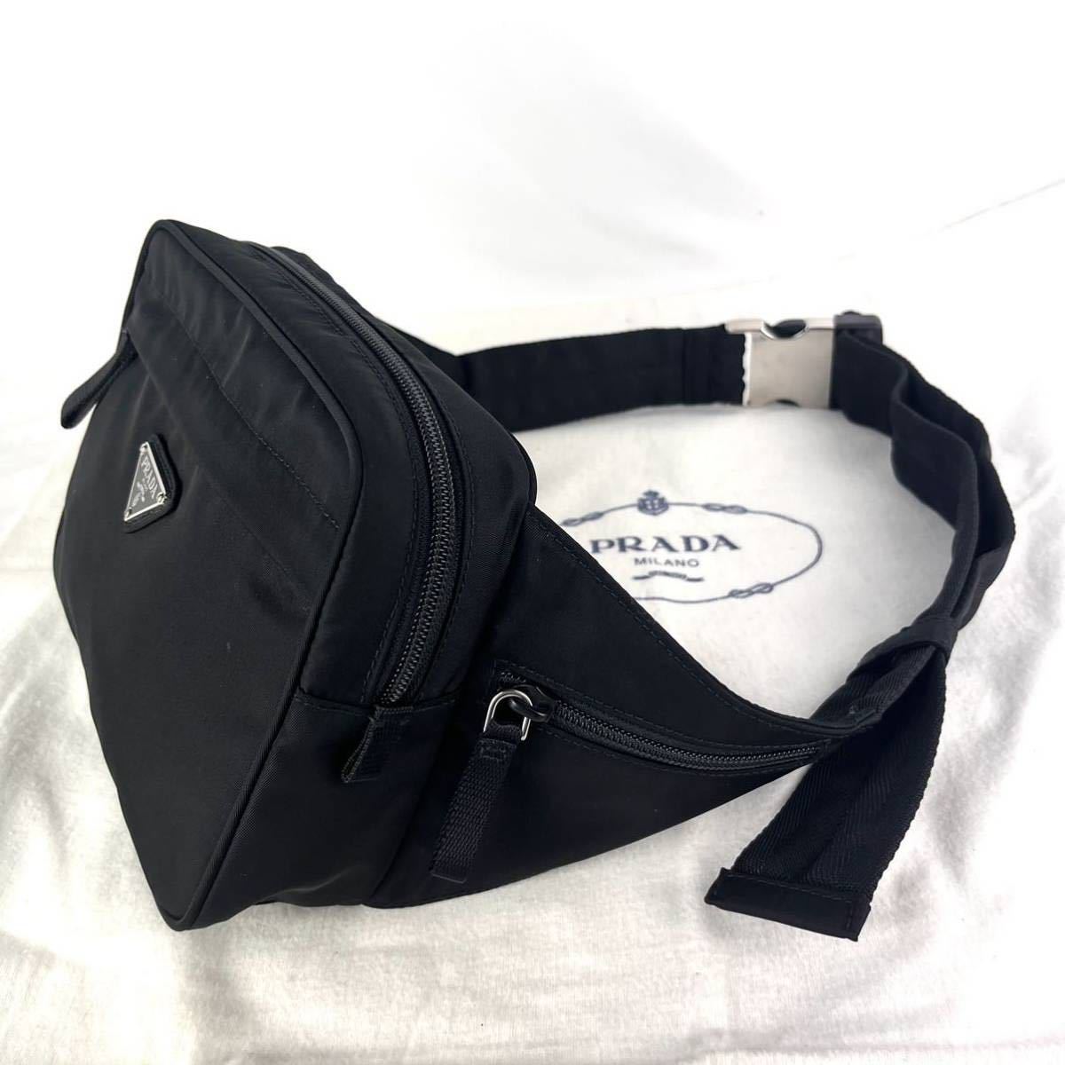 極美品 プラダ ボディバッグ ウエストポーチ 三角プレート ナイロン