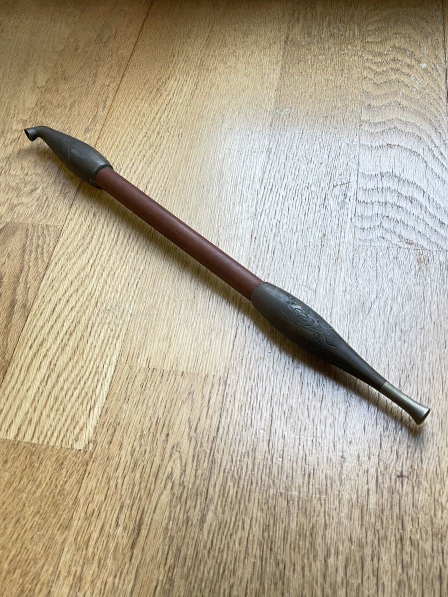 喫煙具 特大 煙管 鷹 富士山 古いキセル 骨董品 時代物 煙草 全長39.8  