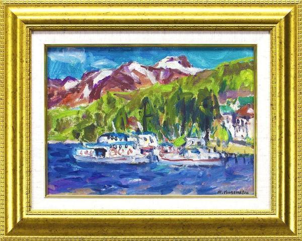 真作】【WISH】榑松正利 油彩 4号 船のある風景 〇日展参与