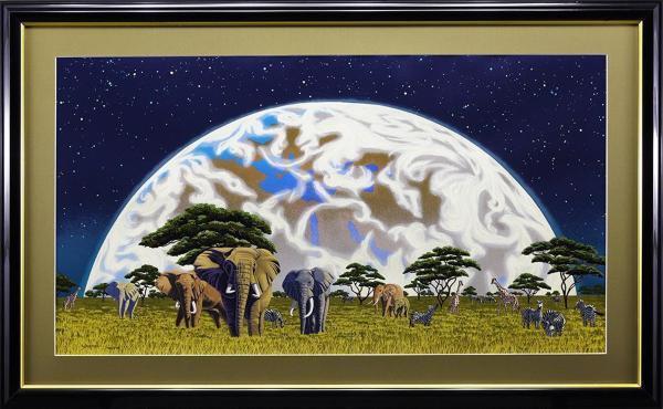 シム・シメール「アフリカライジング」キャンバスジークレー 直筆