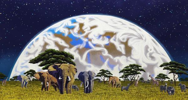 シム・シメール「アフリカライジング」キャンバスジークレー 直筆