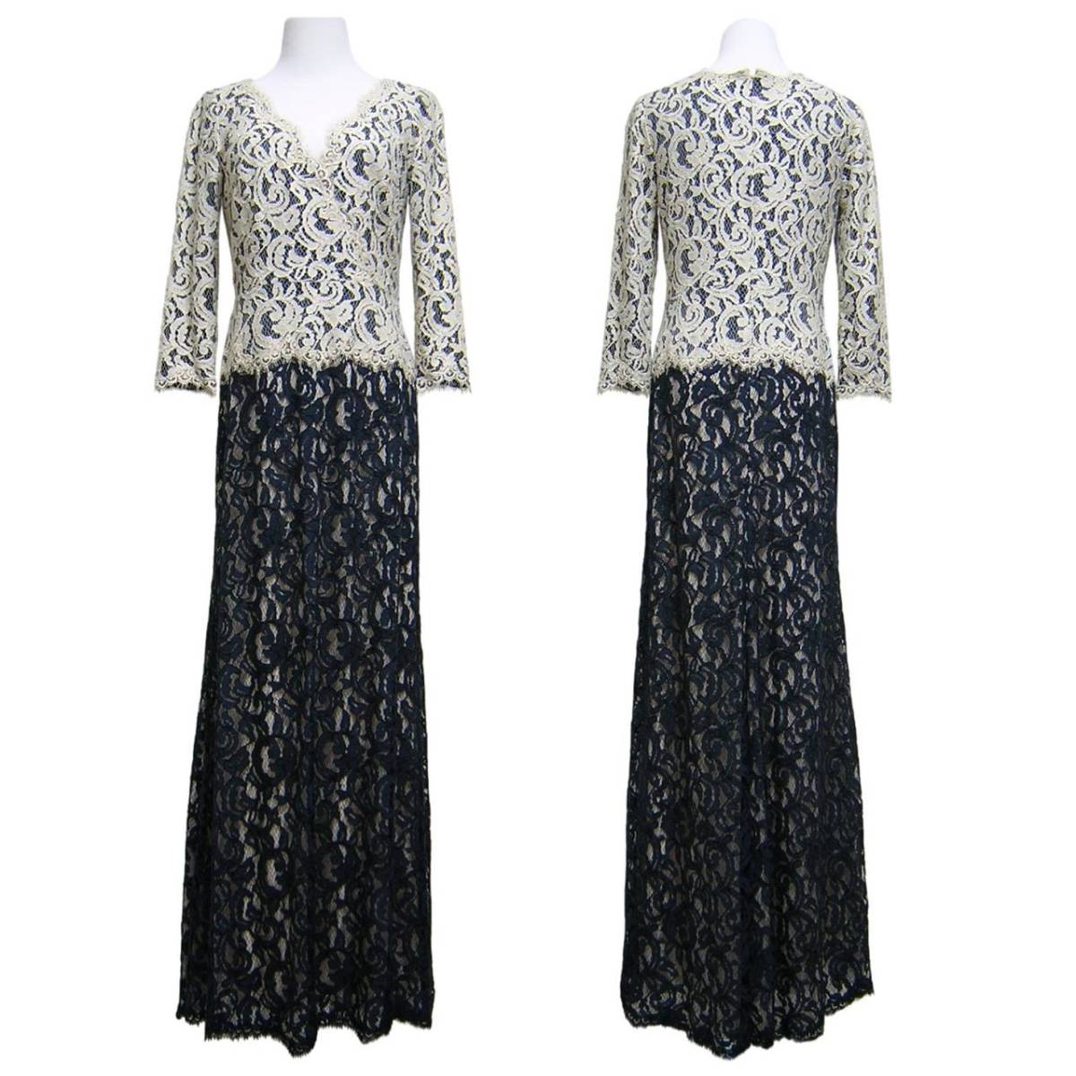 お得，最新作 TADASHI SHOJI タダシ ショージ バイカラー 総レースロングドレス ワンピース アイボリー&times;ネイビー(カラードレス)｜売買されたオークション情報、yahooの商品情報をアーカイブ公開 - オーク その他