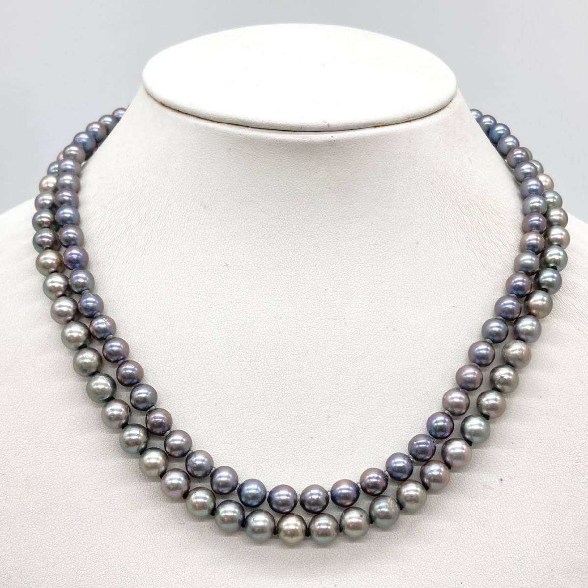 豪華!!K14WG☆アコヤ真珠7.5～8mm☆長さ41～45cm☆2連ネックレス 