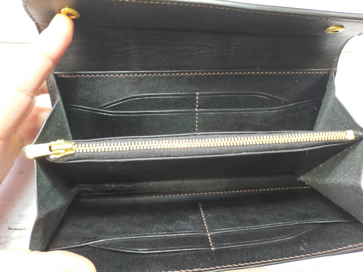 格安，得価 ハンドメイド★イタリアンレザー【イビサ】＆栃木レザー　バイカラー　フラップロングウォレット★グリーン＆ブラック　エクセラ