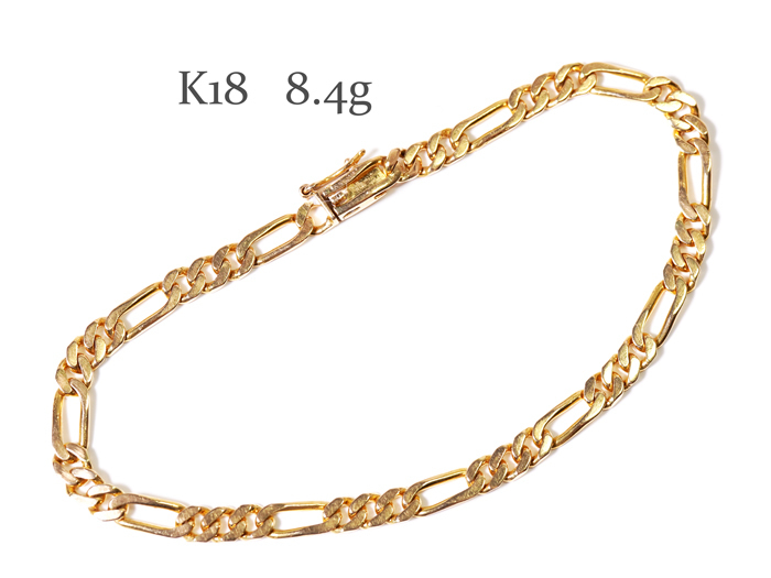 V-18☆地金 K18 デザインチェーン ブレスレット 8.4g/18cm 