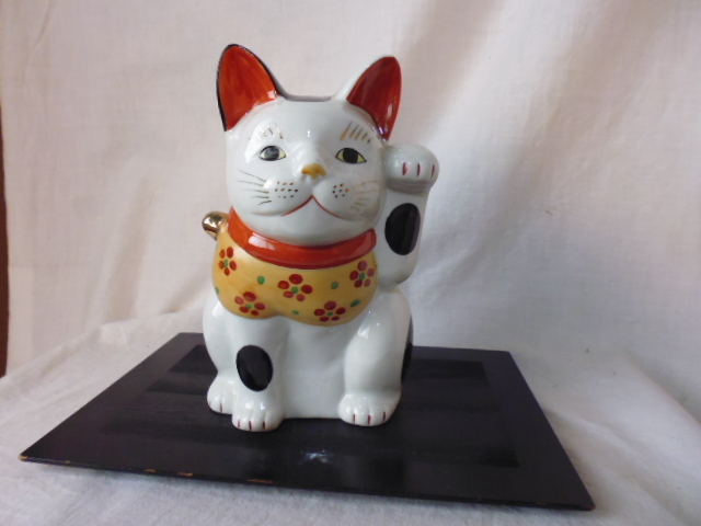 招き猫 置物 陶器 縁起物 貯金箱 猫 約33cm ネコ 商売繁盛 7.5cm