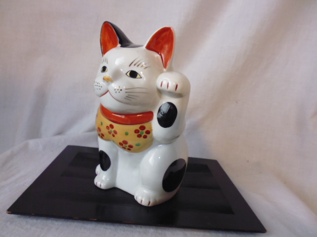 招き猫 置物 陶器 縁起物 貯金箱 猫 約33cm ネコ 商売繁盛 7.5cm