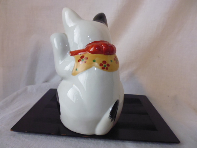 招き猫 置物 陶器 縁起物 貯金箱 猫 約33cm ネコ 商売繁盛 7.5cm
