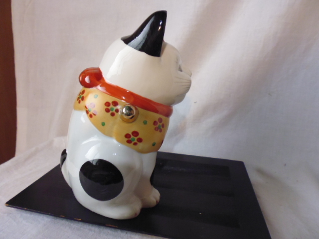 招き猫 置物 陶器 縁起物 貯金箱 猫 約33cm ネコ 商売繁盛 7.5cm