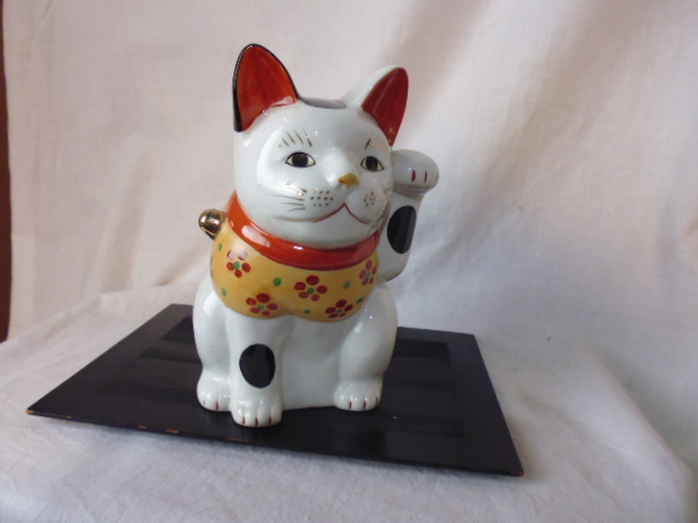招き猫 置物 陶器 縁起物 貯金箱 猫 約33cm ネコ 商売繁盛 7.5cm