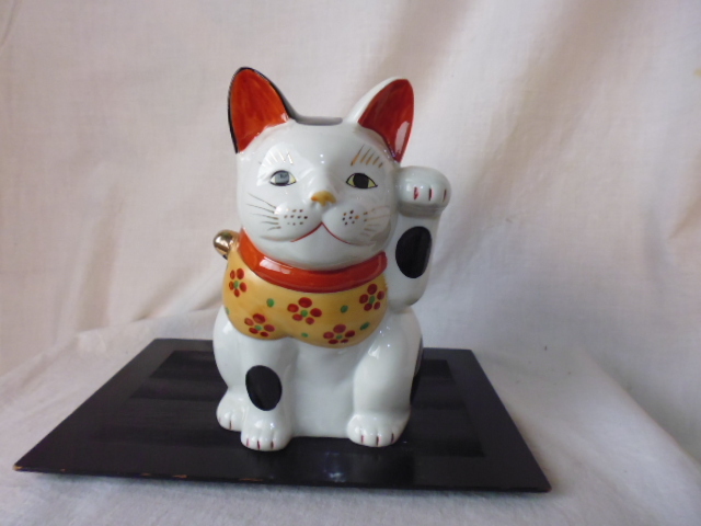 招き猫 置物 陶器 縁起物 貯金箱 猫 約33cm ネコ 商売繁盛 7.5cm
